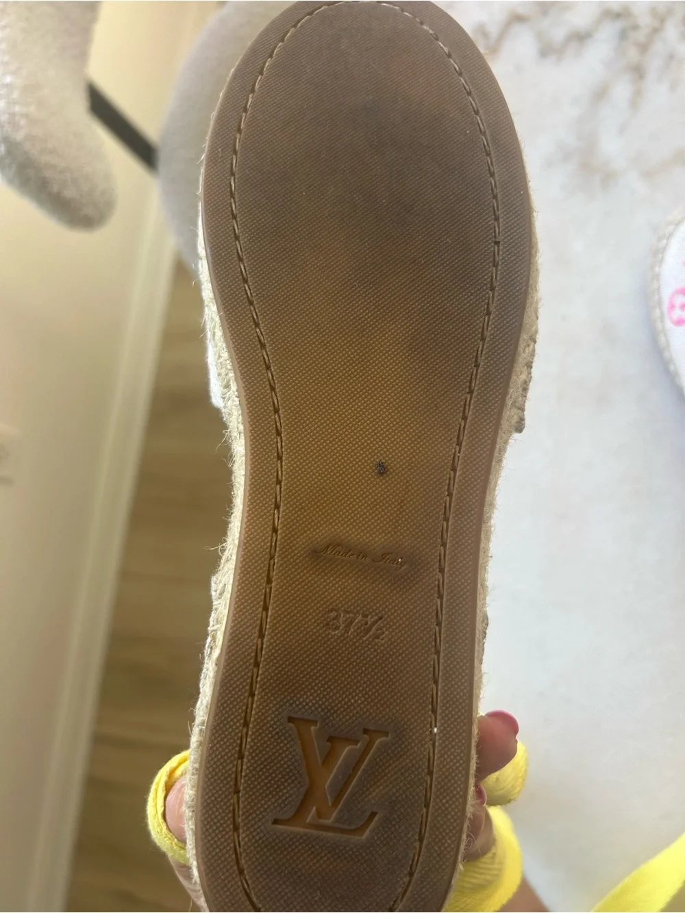 Louis Vuitton Pink Canvas Monogram Espadrille with Yellow Ribbon Ties